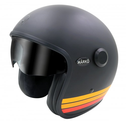 CASQUE MOTO JET BOREAL NOIR MAT A BANDE ORANGE - MARKO