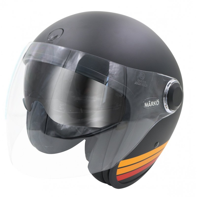 Casque Jet MÂRKÖ Boreal Noir mat à bandes Orange