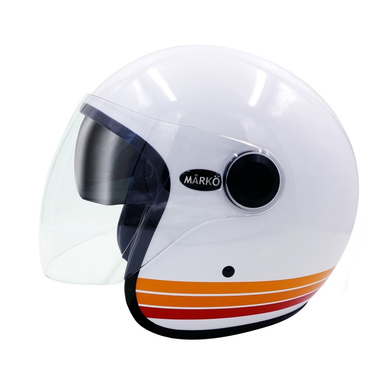 Casque Jet MÂRKÖ Boreal Blanc à bandes Orange