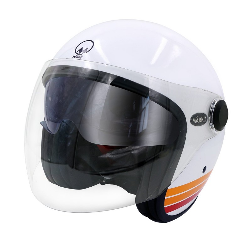 Casque Jet MÂRKÖ Boreal Blanc à bandes Orange