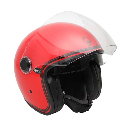 CASQUE MOTO JET BOREAL ROUGE A BANDE NOIRES - MARKO