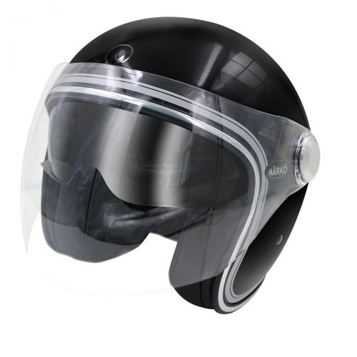 Casque Jet MÂRKÖ Boreal Noir brillant à bandes