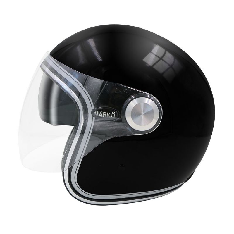 Casque Jet MÂRKÖ Boreal Noir brillant à bandes