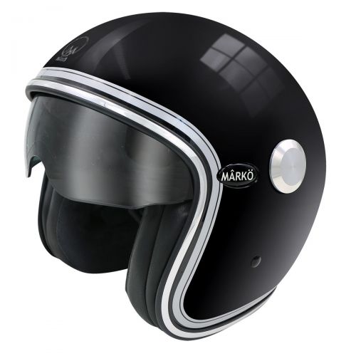 Casque Jet MÂRKÖ Boreal Noir brillant à bandes